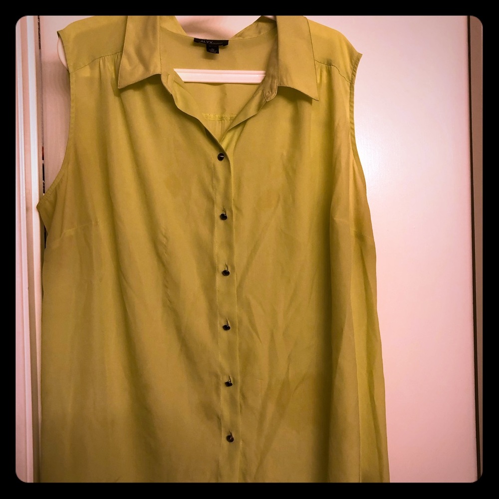 Chartreuse sleeveless button down shirt